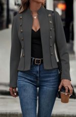 Kadın Uzun Kollu Hakim Yaka Yanlardan Düğmeli Kısa Süet Ceket - Görsel 3