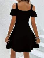 Kadın Askılı Derin V Yakalı Viskon Elbise - Görsel 2