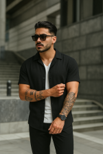 Erkek Kısa Kollu örme Kumaş Pamuklu Gömlek - Görsel 2