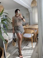 Kadın Askılı Yuvarlak Yaka Geometrik Desenli Triko Bluz - Görsel 3