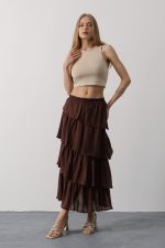 Katlı Kesim Uzun Etek - Kahve - Görsel 2