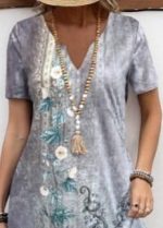 Kadın Kısa Kollu V Yakalı Desenli Süprem Elbise - Görsel 2