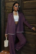 İnci Detaylı Ceket Pantolon Keten Takım 10124 - Görsel 2