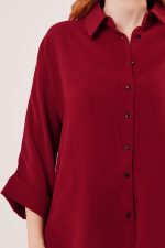 Yarasa Kol Rahat Kalıp Bordo Gömlek - Görsel 3
