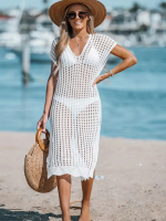 Kadın V Yaka Yanı Derin Yırtmaçlı Mi Boy Triko Elbise - Görsel 3