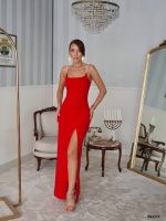 Kadın Omuz Askılı Derin Yırtmaç Detay Maxi Boy Elbise - Görsel 2