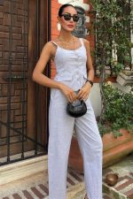 Kalın Askılı Bluz Pantolon Keten Takım 10187 - Görsel 2