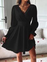 Kadın Uzun Kollu Kruvaze Yakalı Mini Sandy Elbise - Görsel 2