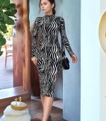 Kadın Zebra Desen Süet Kumaş Fırsat ürün Midi Boy Elbise