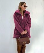 Kadın Uzun Kollu Yakalı önden Düğmeli Welsoft Kaban - Görsel 3