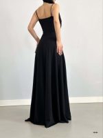 Kadın Ip Askılı Kruvaze Yaka Maxi Boy Abiye Elbise - Görsel 3