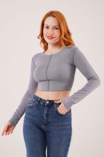 Ters Dikişli Basic Antrasit Body Bluz - Görsel 3