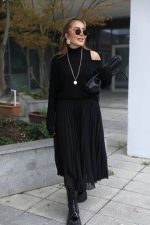 Kadın Triko Plise Ve Tül Detay Iki Parça Elbise - Görsel 2