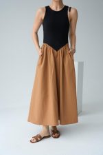 İki Renkli Elbise - Siyah-Taba - Görsel 3