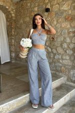 Vesna Keten Çizgili Crop Takım 9806-0025