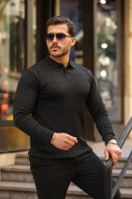 Erkek Saç örgü Desen Uzun Kollu Triko