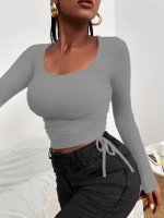 Kadın Uzun Kollu Yanlar Büzgü Detay Kaşkorse Crop - Görsel 3