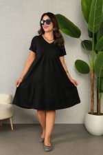 Kadın Kısa Kollu V Yakalı Viskon Elbise - Görsel 2