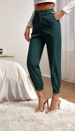 Kadın Yüksek Bel Cepli Paçası Lastikli Ithal Krep Pantolon - Görsel 2