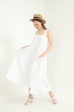 Beyaz Askılı Cepli Elbise - Görsel 3