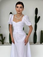 Kare Yaka Düğmeli Elbise - Görsel 3