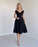 Kadın Kısa Kollu Kruvaze Yaka Eteği Volanlı Krep Elbise - Görsel 2