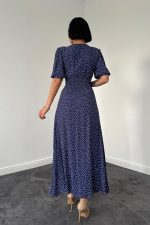 Lacivert Arka Ve Bel Ucu Gipeli Elbise - Görsel 3