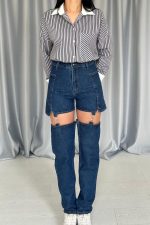 Mavi Askılı İki Parça Jeans Pantolon - Görsel 3