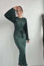 Zümrüt İspanyol Kol Piliseli Elbise - Görsel 2