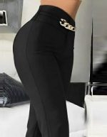 Kadın Yüksek Bel önden Zincir Detaylı Ithal Krep Pantolon - Görsel 2