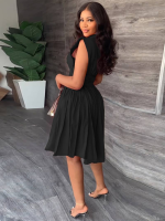 Kadın Yakalı Belden Oturmalı önden Büzgülü Dokuma Mini Elbise - Görsel 2