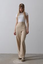 Beli Yarım Lastikli Palazzo Pantolon - Camel - Görsel 2