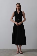 Sıfır Kollu Kemer Detaylı Elbise - Siyah - Görsel 2