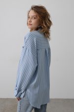 Çizgili Tek Cep Gömlek - Bebe Mavisi - Görsel 3