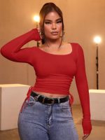 Kadın Kırmızı Kaşkorse Kumaş Bluz - Görsel 3