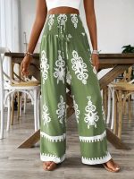 Kadın Yüksek Bel Büzgülü Etnik Desen Baskılı Süprem Pantolon - Görsel 3