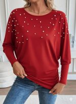 Kadın Uzun Kollu Yuvarlak Yaka Incili Viskon Bluz - Görsel 2