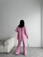 ÇİZGİLİ KETEN YELEK-PANTOLON TAKIM - Pembe - Görsel 2