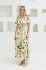 Madonna Yaka Elbise - Yeşil - Ekru - Görsel 2