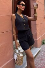 Mini Yelekli Şortlu Keten Takım 10176-08 - Görsel 3