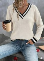 Kadın Uzun Kollu V Yakalı Waffle Bluz - Görsel 3