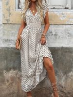 Kadın Kısa Kelebek Kollu Kruvaze Yakalı Desenli Süprem Elbise - Görsel 3