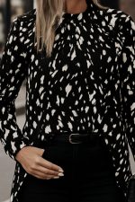 Kadın Uzun Kollu Yarı Balıkçı Yaka Desenli Dokuma Bluz - Görsel 2