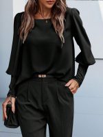 Kadın Uzun Kollu Yuvarlak Yakalı Düğmeli Ithal Krep Bluz - Görsel 3