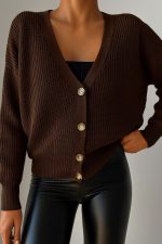 Kadın Uzun Kollu Düğme Detay Triko Hırka - Görsel 3