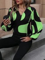 Kadın Uzun Kollu V Yakalı Desenli Modal Bluz - Görsel 3