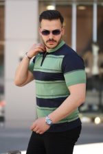 Erkek Yakalı Fermuarlı çift Renk Kısa Kollu T-shirt - Görsel 2