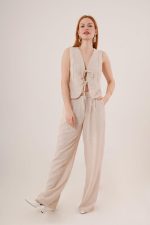 Ön Bağlama Detaylı Yelek Ve Pantolon Taş İkili Takım - Görsel 3