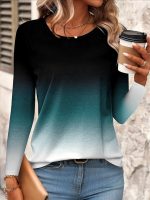 Kadın Uzun Kollu Bisiklet Yaka Desenli Süprem Bluz - Görsel 3