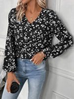 Kadın Uzun Kollu V Yakalı çiçek Desenli Modal Bluz - Görsel 2